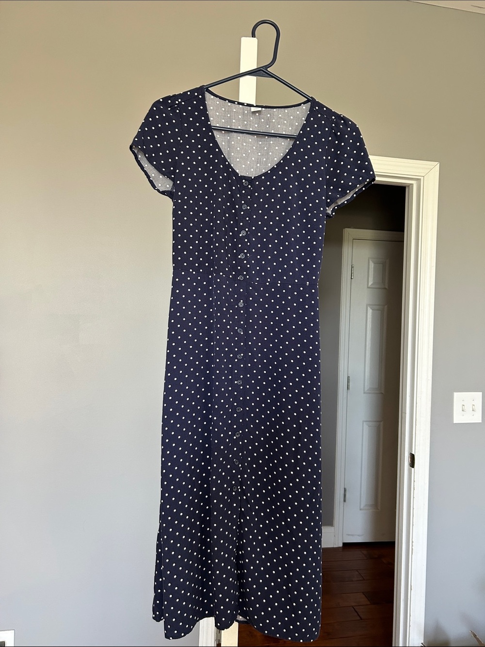 Old Navy Navy and White Polka Dot Midi Dress